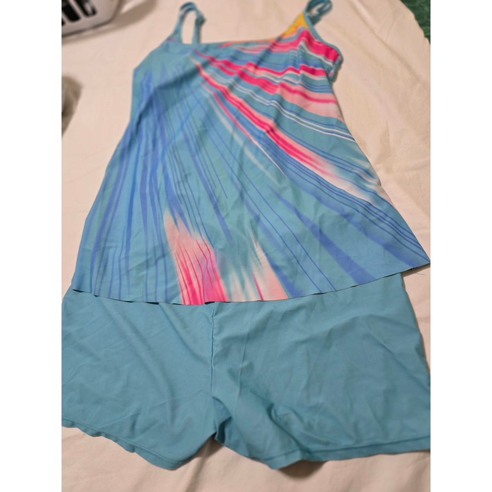 Womens 4XL Blue Pink Print Tankini‎ Swim Top Shorts Set Beach Vacation /0320